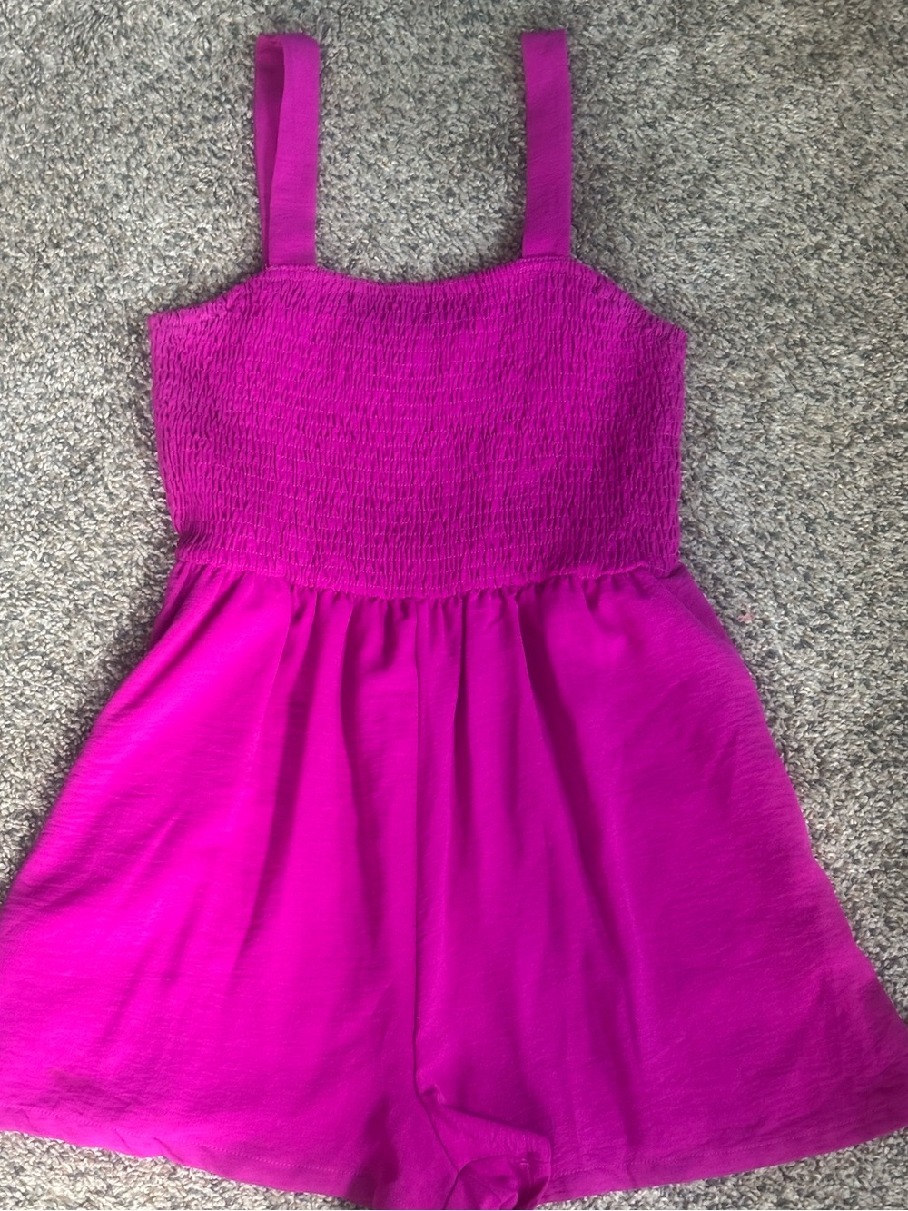 Fuchsia Smocked Romper with Adjustable Straps